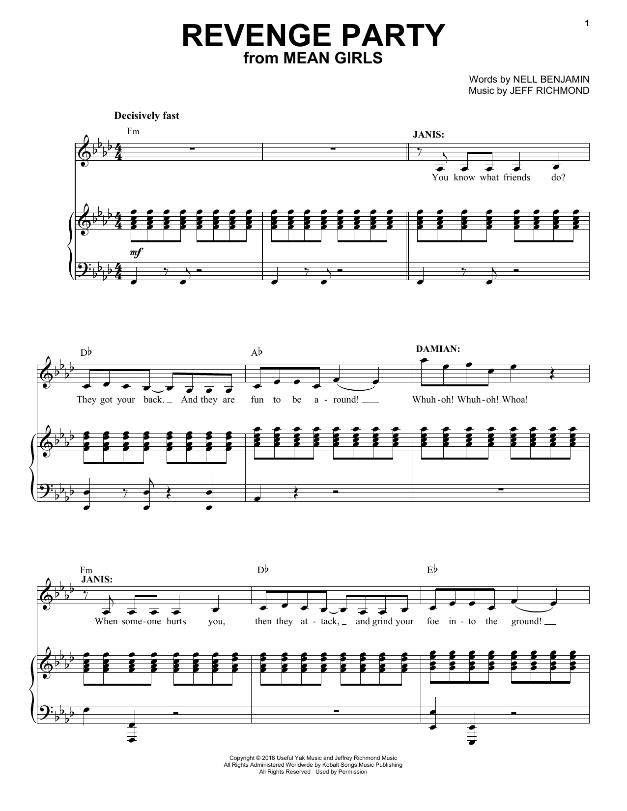 Download Jeff Richmond & Nell Benjamin Revenge Party (from Mean Girls: The Broadway Musical) Sheet Music and learn how to play Piano & Vocal PDF digital score in minutes