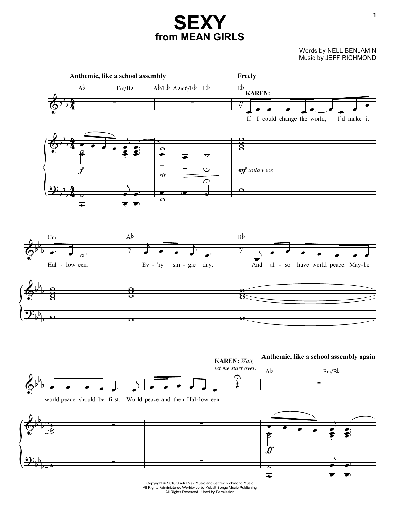 Download Jeff Richmond & Nell Benjamin Sexy (from Mean Girls: The Broadway Musical) Sheet Music and learn how to play Piano & Vocal PDF digital score in minutes