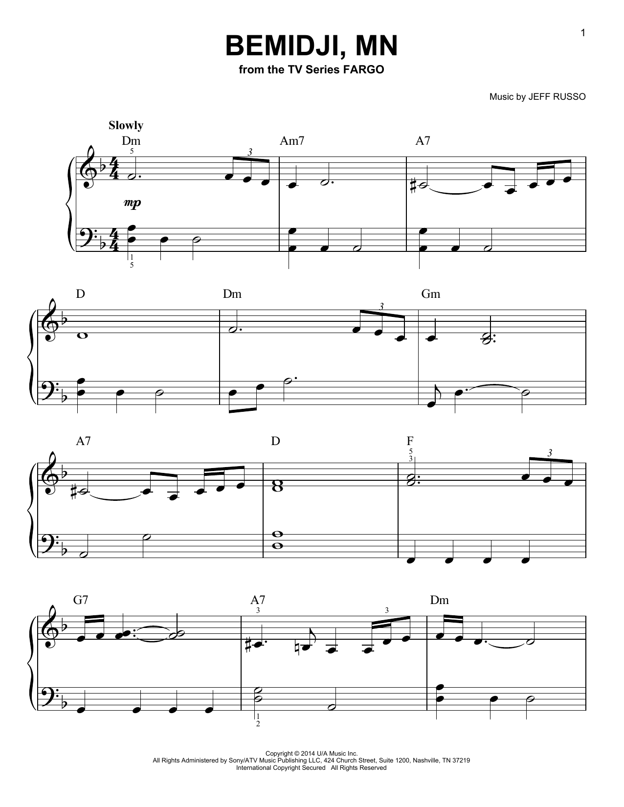 Download Jeff Russo Bemidji, MN (from Fargo) Sheet Music and learn how to play Very Easy Piano PDF digital score in minutes