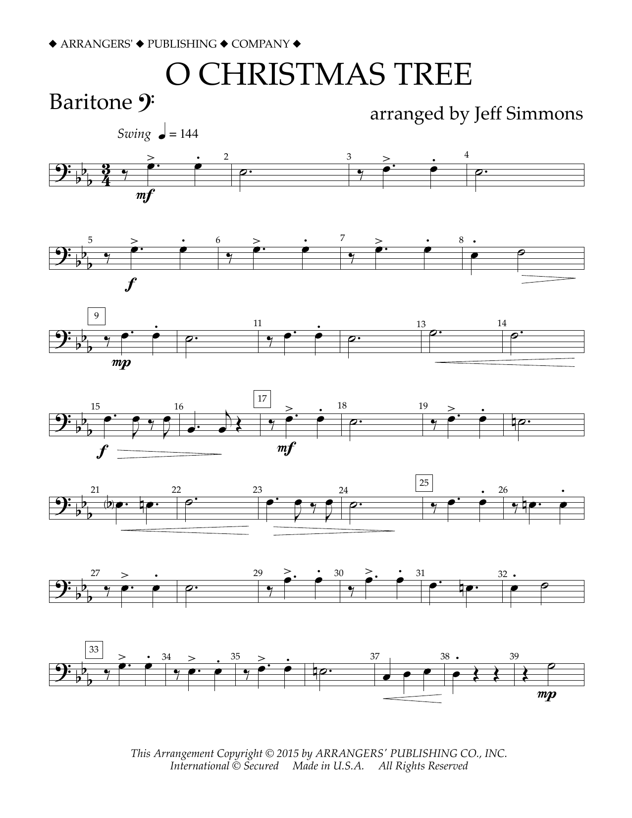 Download Jeff Simmons O Christmas Tree - Baritone B.C. Sheet Music and learn how to play Concert Band PDF digital score in minutes