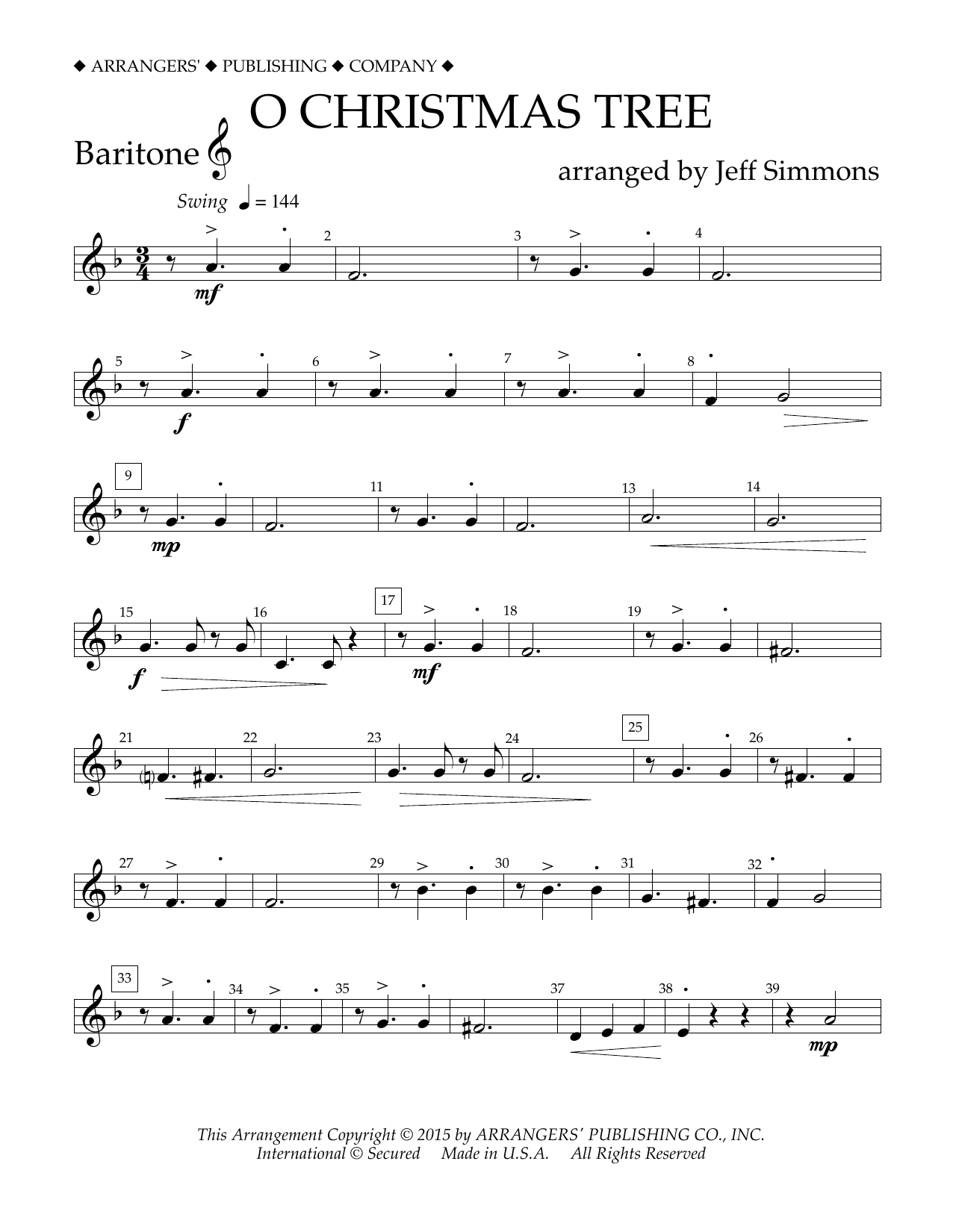 Download Jeff Simmons O Christmas Tree - Baritone T.C. Sheet Music and learn how to play Concert Band PDF digital score in minutes