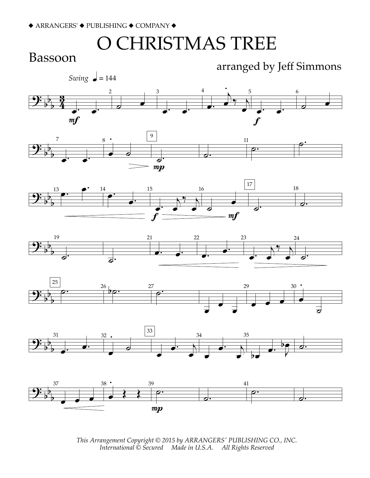 Download Jeff Simmons O Christmas Tree - Bassoon Sheet Music and learn how to play Concert Band PDF digital score in minutes