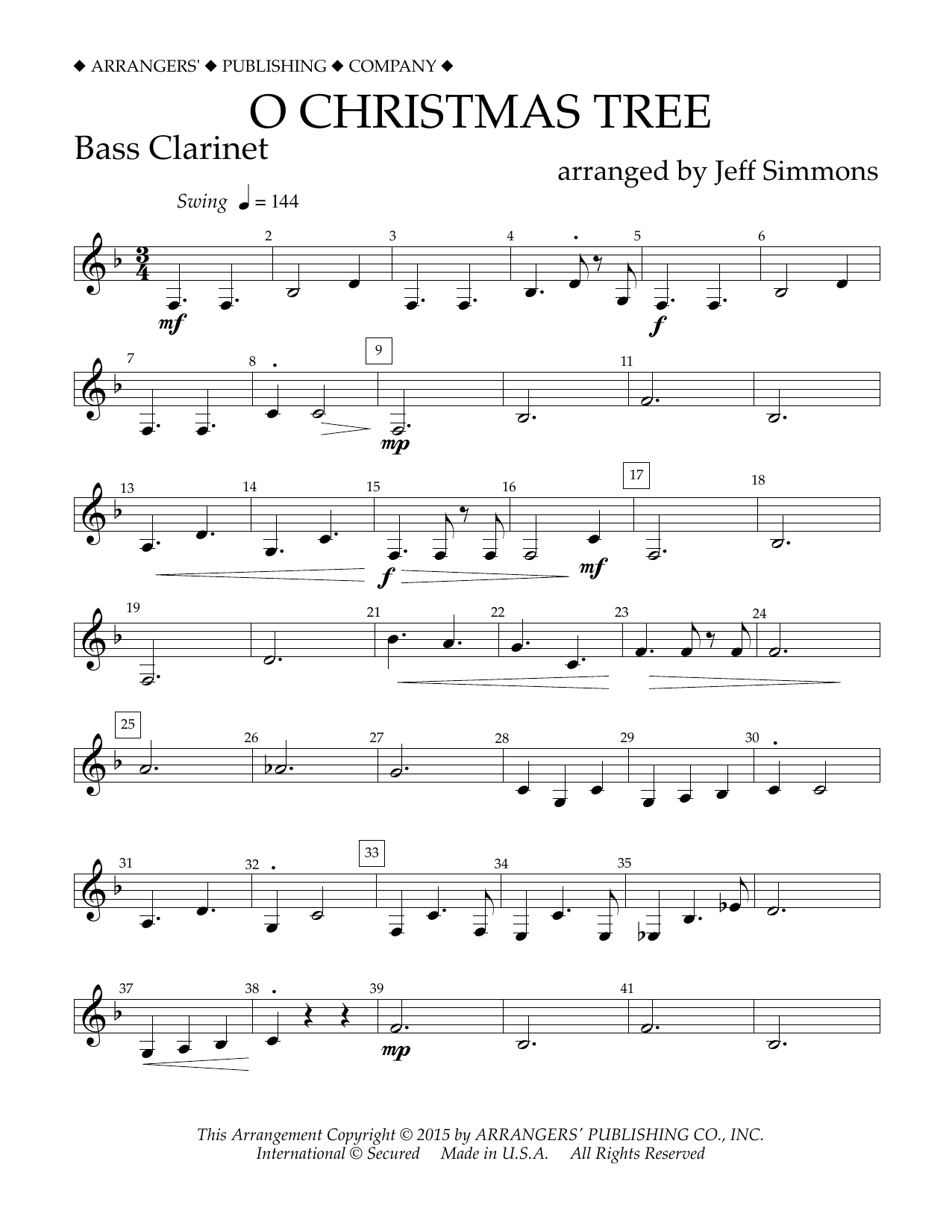 Download Jeff Simmons O Christmas Tree - Bb Bass Clarinet Sheet Music and learn how to play Concert Band PDF digital score in minutes