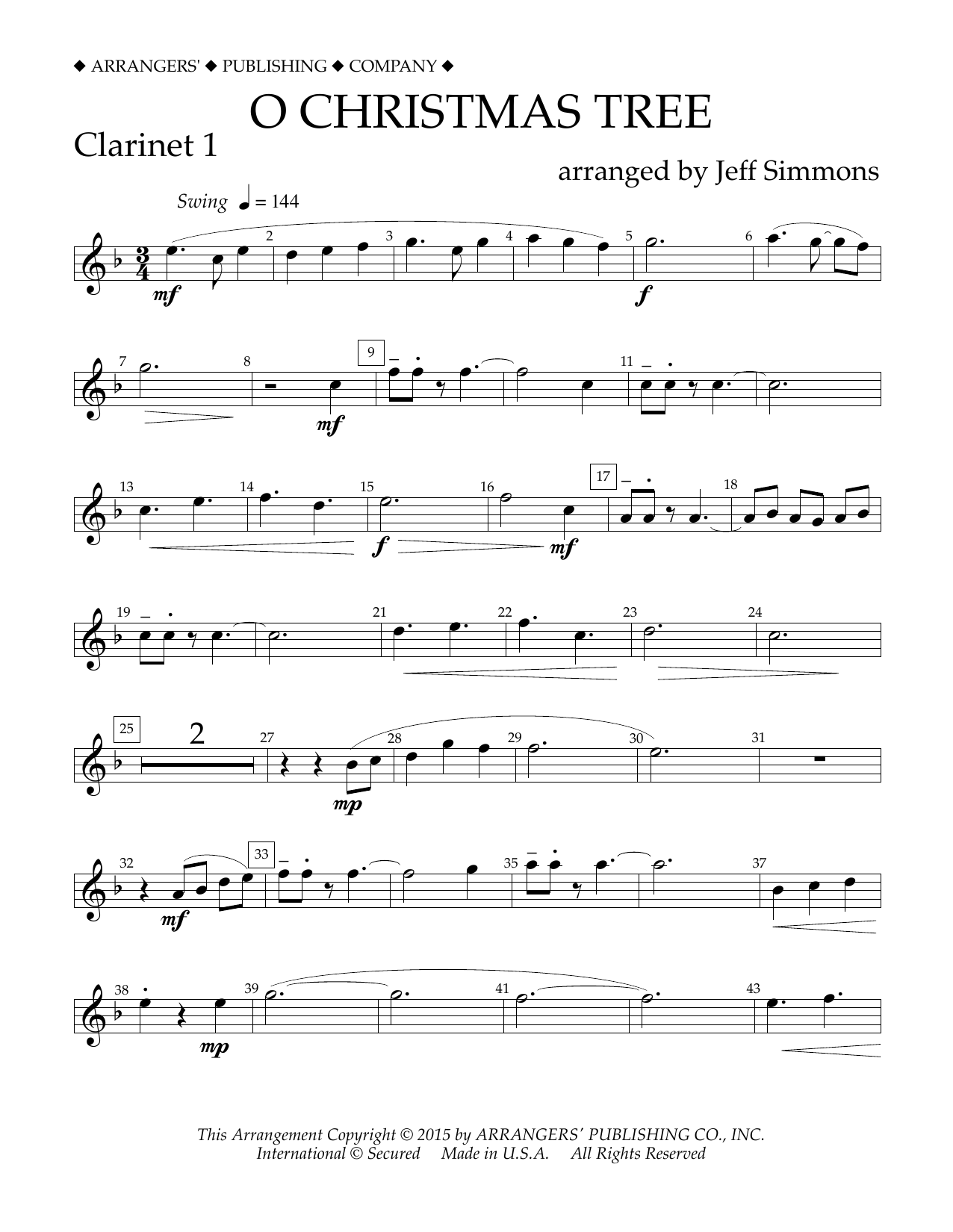 Download Jeff Simmons O Christmas Tree - Bb Clarinet 1 Sheet Music and learn how to play Concert Band PDF digital score in minutes