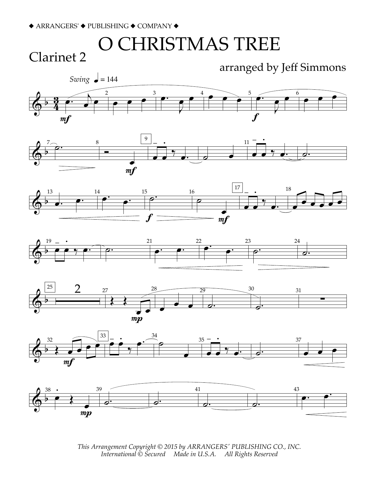 Download Jeff Simmons O Christmas Tree - Bb Clarinet 2 Sheet Music and learn how to play Concert Band PDF digital score in minutes