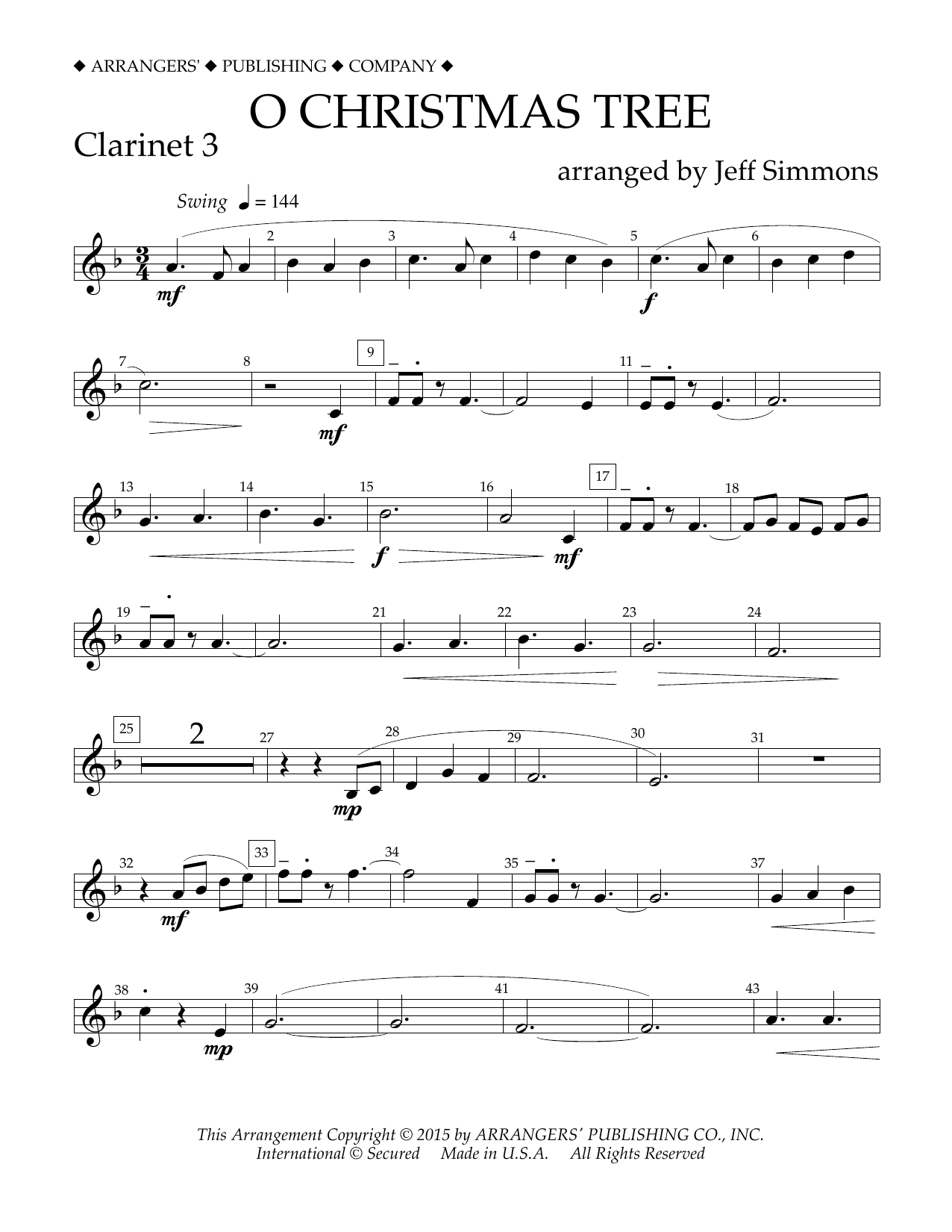 Download Jeff Simmons O Christmas Tree - Bb Clarinet 3 Sheet Music and learn how to play Concert Band PDF digital score in minutes