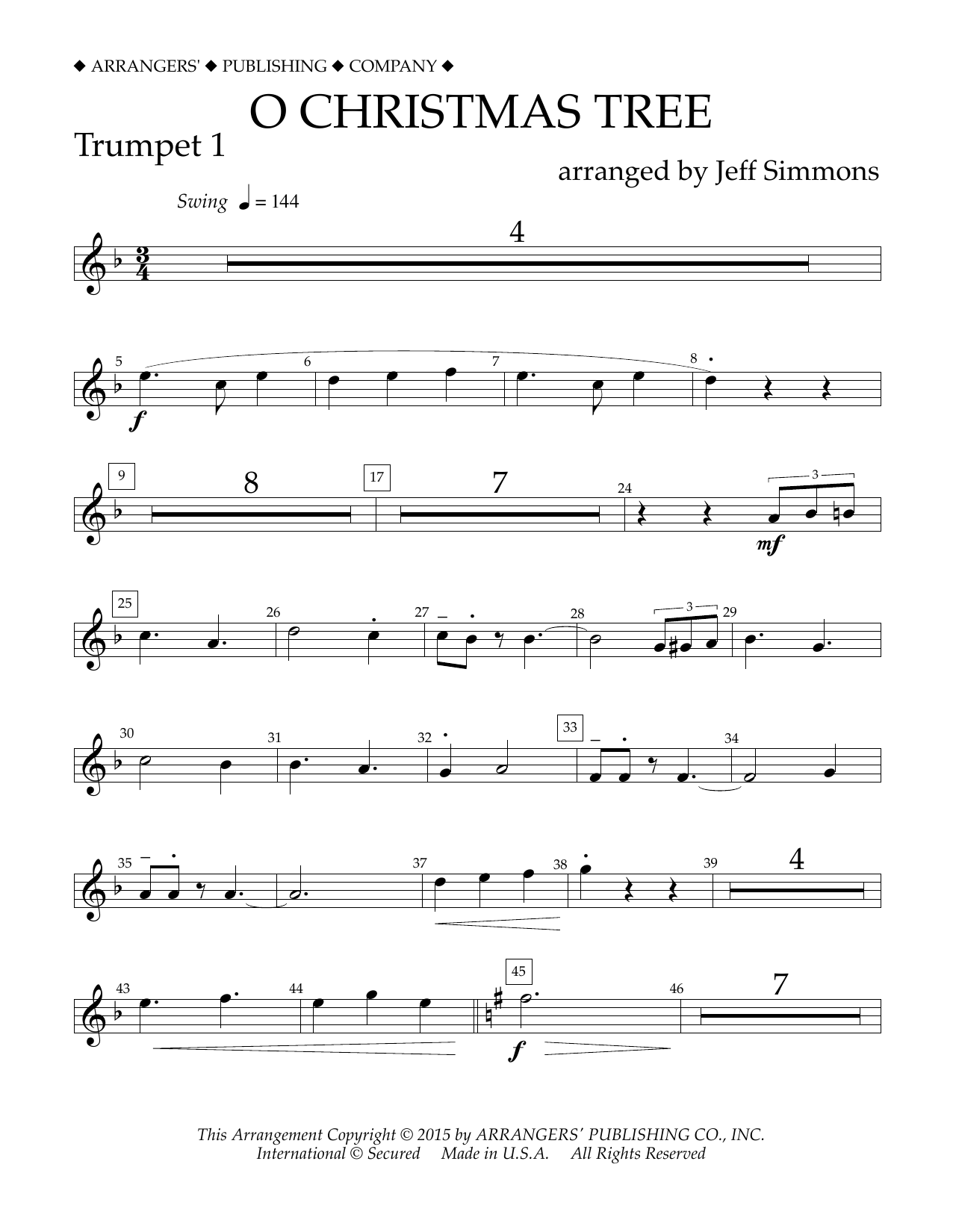 Download Jeff Simmons O Christmas Tree - Bb Trumpet 1 Sheet Music and learn how to play Concert Band PDF digital score in minutes