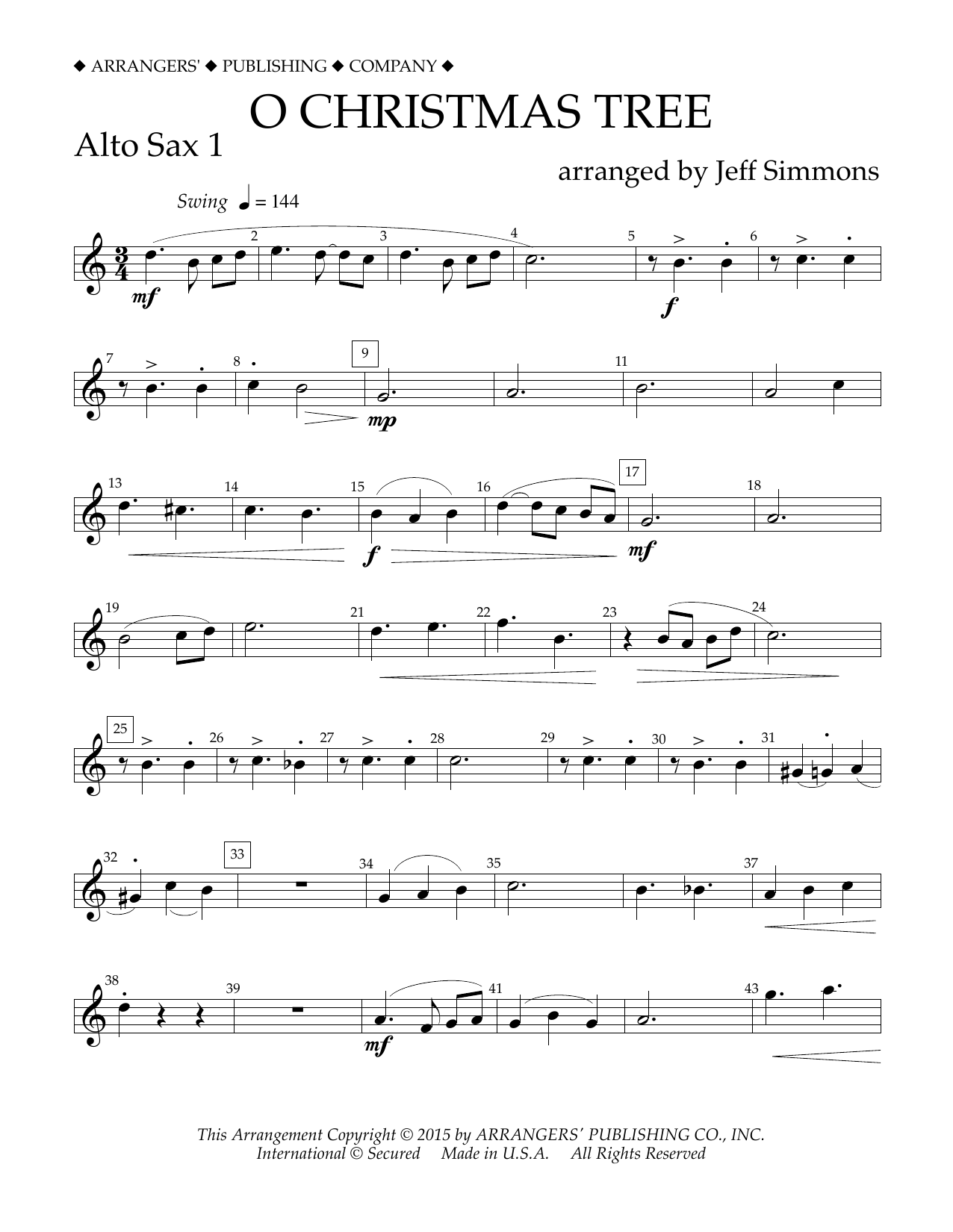 Download Jeff Simmons O Christmas Tree - Eb Alto Saxophone 1 Sheet Music and learn how to play Concert Band PDF digital score in minutes