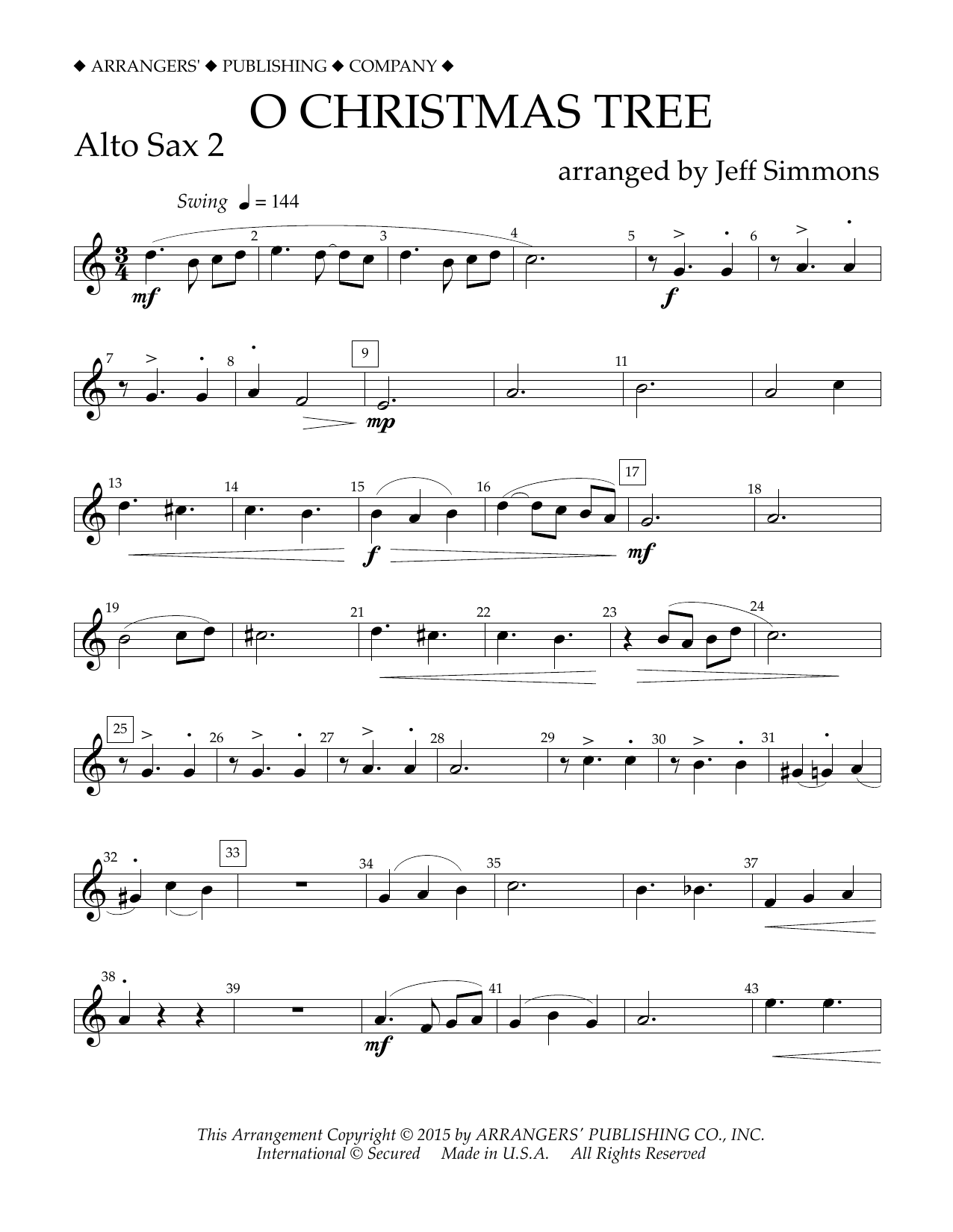 Download Jeff Simmons O Christmas Tree - Eb Alto Saxophone 2 Sheet Music and learn how to play Concert Band PDF digital score in minutes