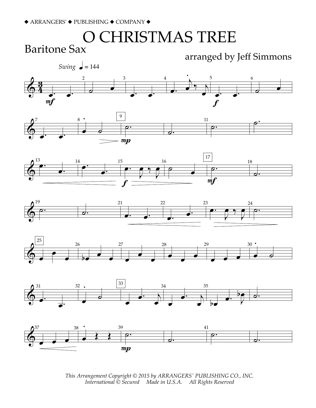 Download Jeff Simmons O Christmas Tree - Eb Baritone Saxophone Sheet Music and learn how to play Concert Band PDF digital score in minutes