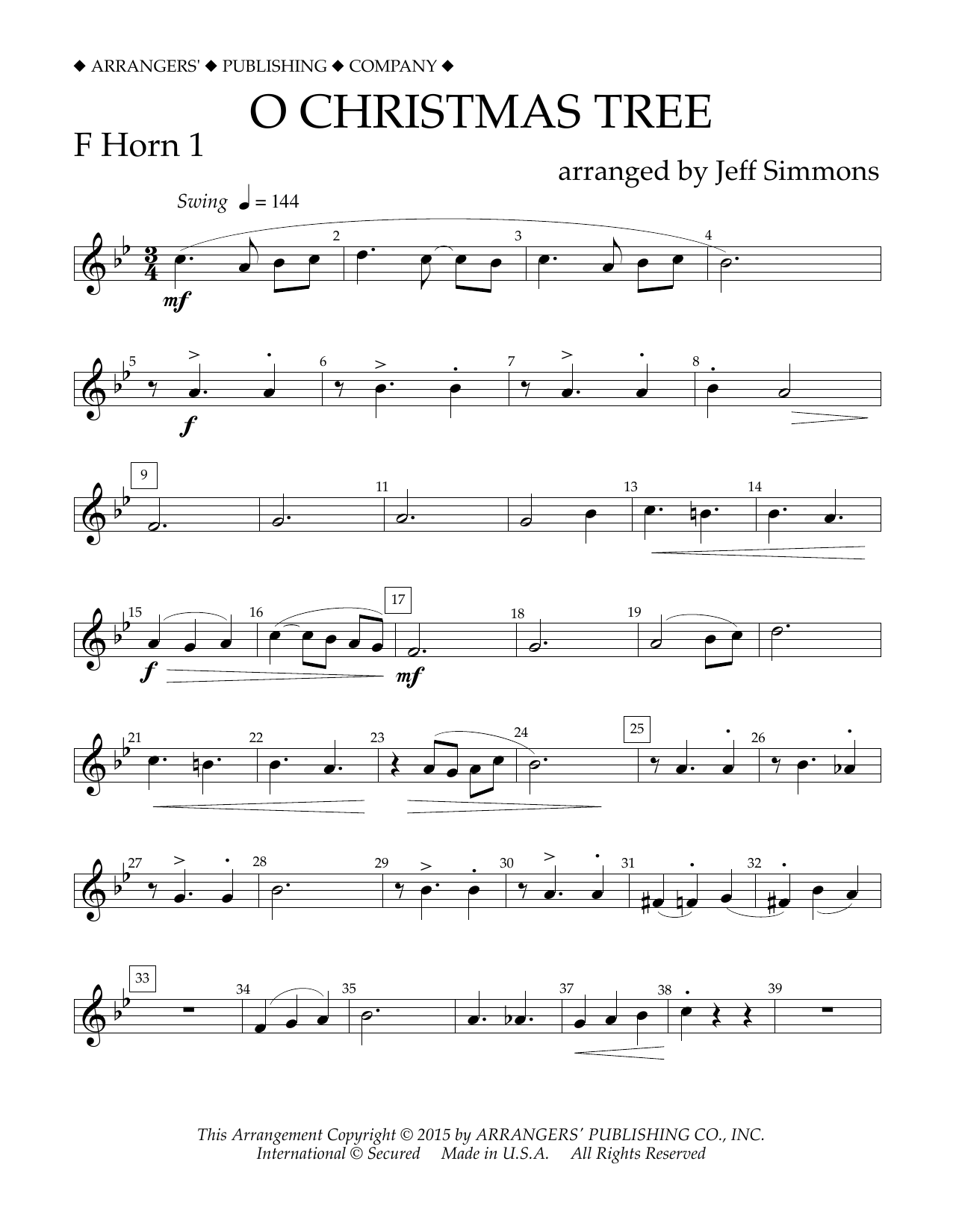 Download Jeff Simmons O Christmas Tree - F Horn 1 Sheet Music and learn how to play Concert Band PDF digital score in minutes