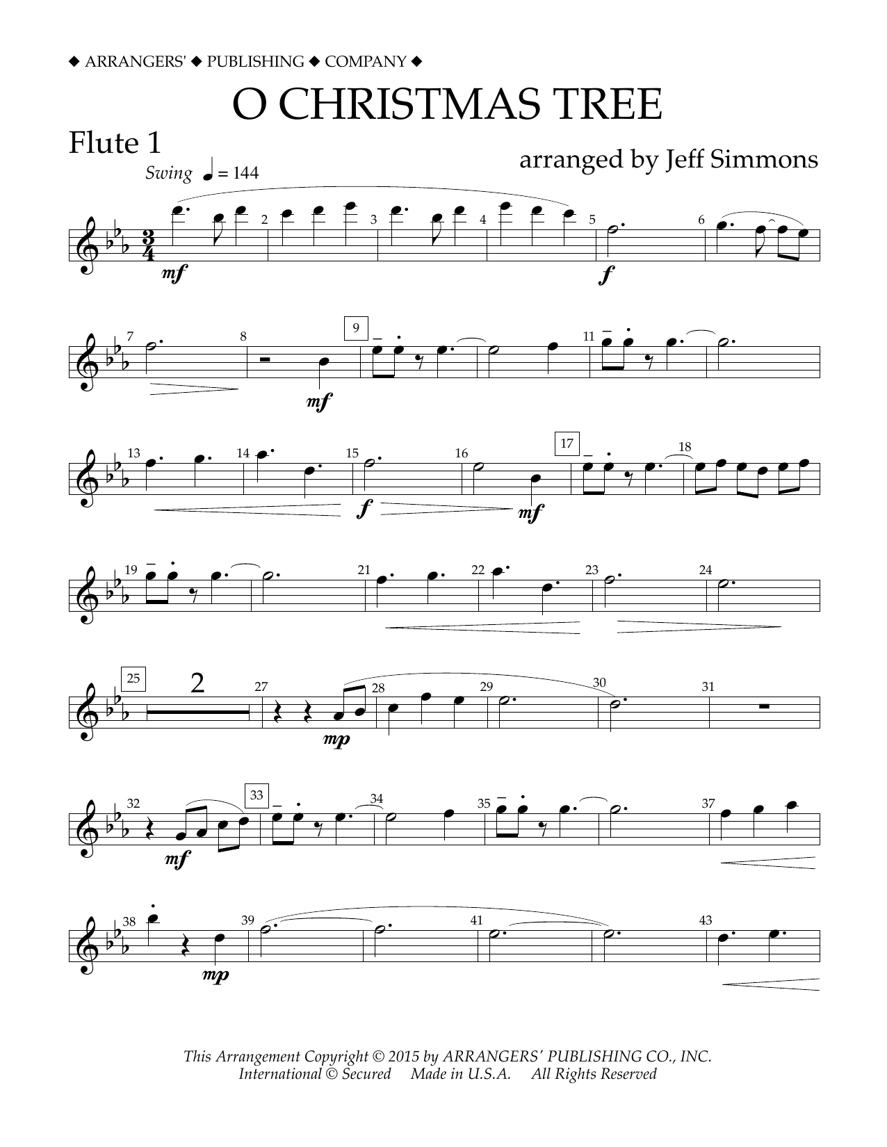 Download Jeff Simmons O Christmas Tree - Flute 1 Sheet Music and learn how to play Concert Band PDF digital score in minutes