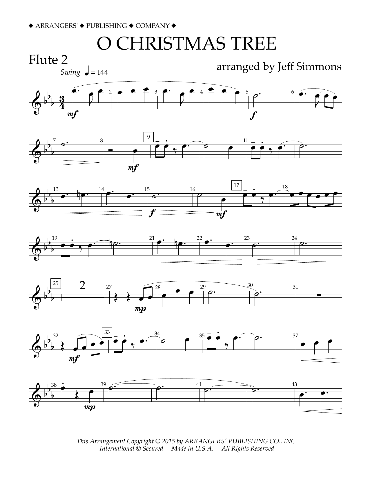 Download Jeff Simmons O Christmas Tree - Flute 2 Sheet Music and learn how to play Concert Band PDF digital score in minutes