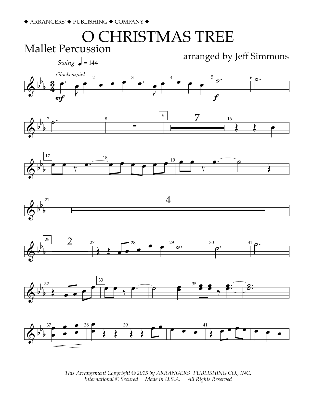 Download Jeff Simmons O Christmas Tree - Mallet Percussion Sheet Music and learn how to play Concert Band PDF digital score in minutes