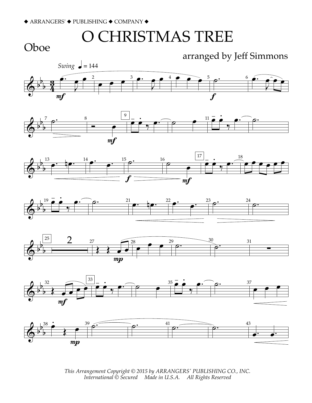 Download Jeff Simmons O Christmas Tree - Oboe Sheet Music and learn how to play Concert Band PDF digital score in minutes