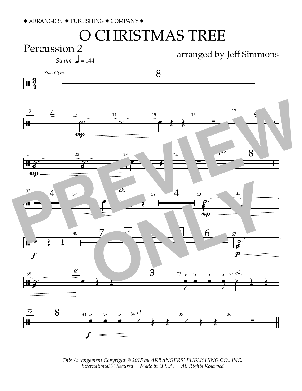 Download Jeff Simmons O Christmas Tree - Percussion 2 Sheet Music and learn how to play Concert Band PDF digital score in minutes