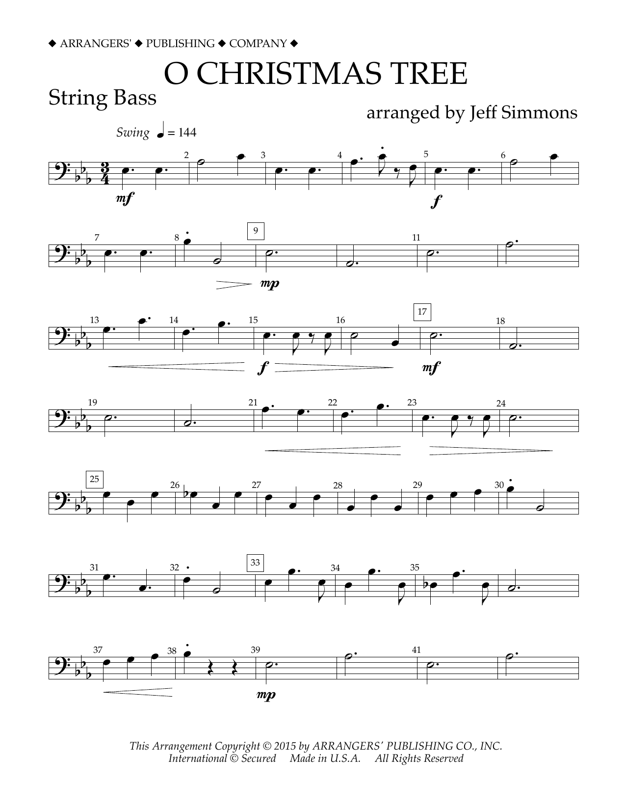 Download Jeff Simmons O Christmas Tree - String Bass Sheet Music and learn how to play Concert Band PDF digital score in minutes