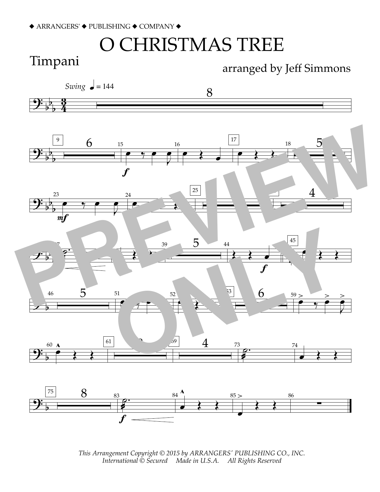 Download Jeff Simmons O Christmas Tree - Timpani Sheet Music and learn how to play Concert Band PDF digital score in minutes