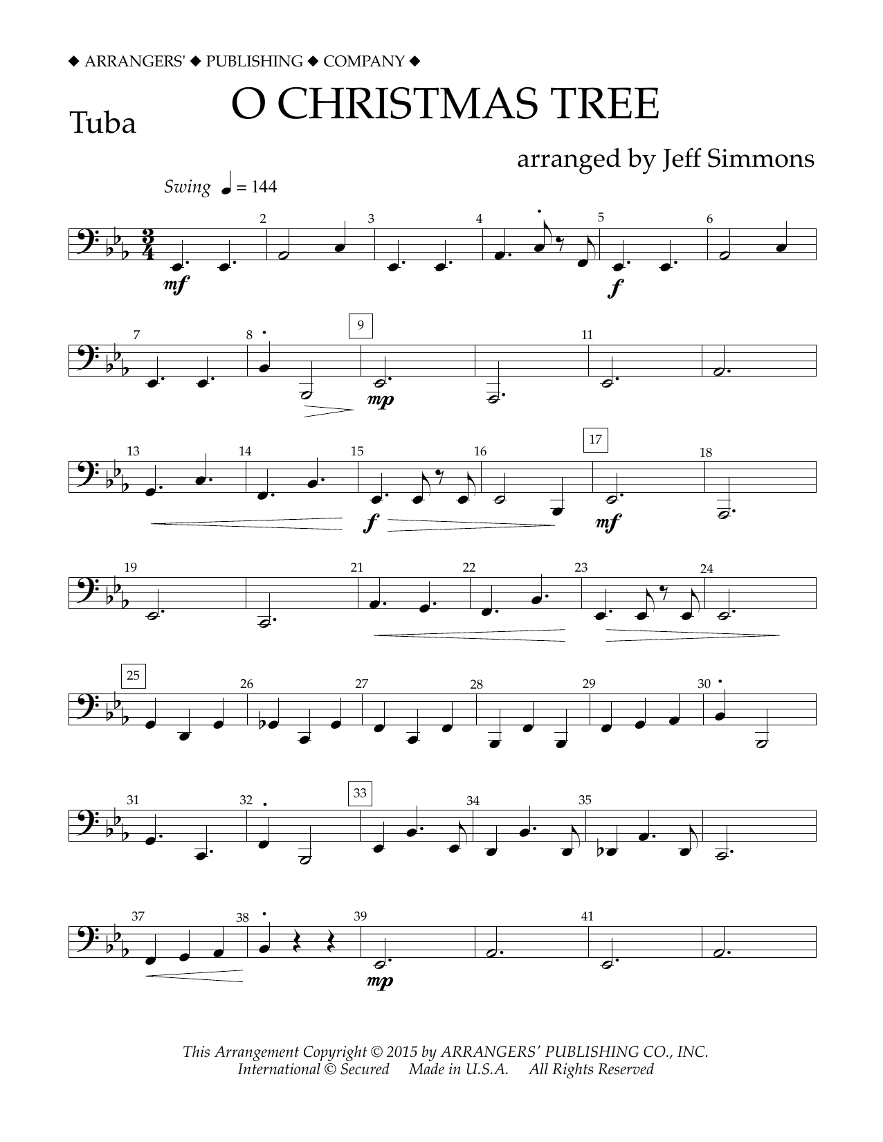 Download Jeff Simmons O Christmas Tree - Tuba Sheet Music and learn how to play Concert Band PDF digital score in minutes