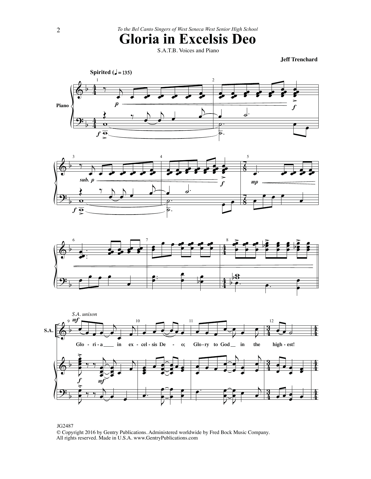 Download Jeff Trenchard Gloria in Excelsis Deo Sheet Music and learn how to play SATB Choir PDF digital score in minutes