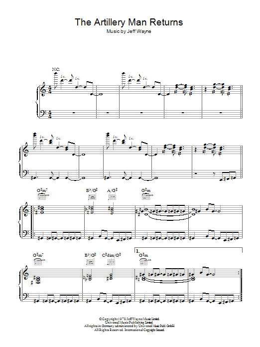 Download Jeff Wayne The Artilleryman Returns (from War Of The Worlds) Sheet Music and learn how to play Piano, Vocal & Guitar PDF digital score in minutes