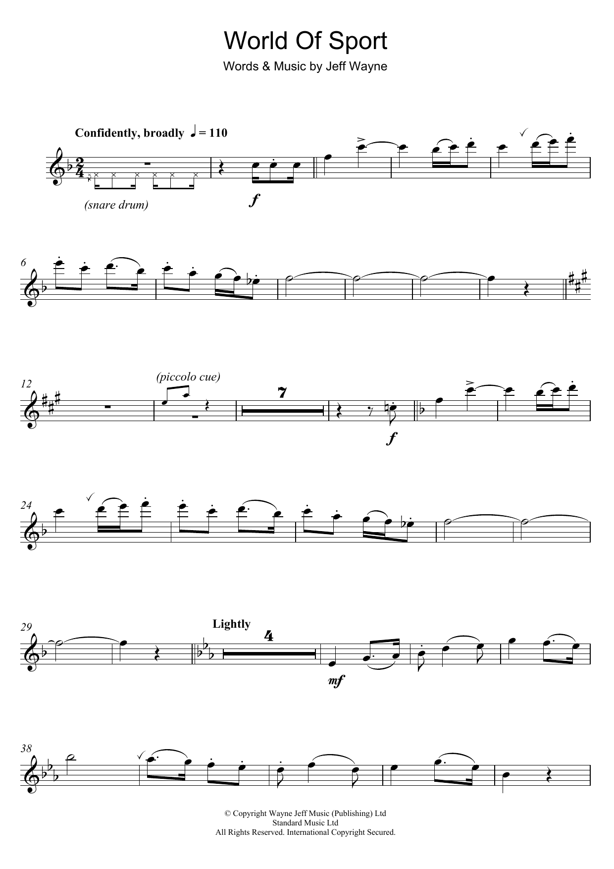 Download Jeff Wayne World Of Sport Sheet Music and learn how to play Flute PDF digital score in minutes