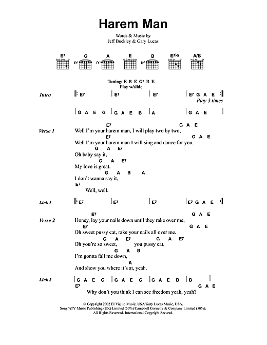 Download Jeff Buckley Harem Man Sheet Music and learn how to play Lyrics & Chords PDF digital score in minutes