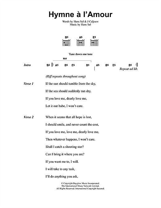 Download Jeff Buckley Hymne A L'Amour Sheet Music and learn how to play Lyrics & Chords PDF digital score in minutes