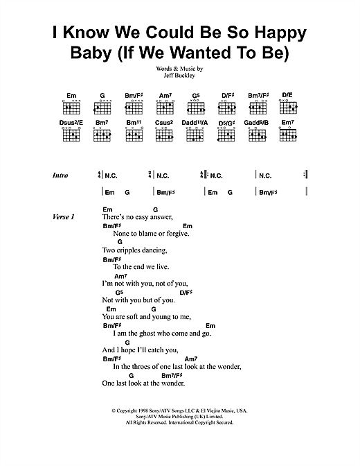 Download Jeff Buckley I Know We Could Be So Happy Baby (If We Wanted To Be) Sheet Music and learn how to play Lyrics & Chords PDF digital score in minutes