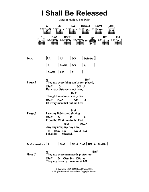 Download Jeff Buckley I Shall Be Released Sheet Music and learn how to play Lyrics & Chords PDF digital score in minutes