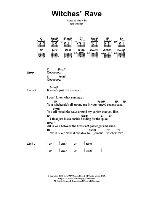 Download Jeff Buckley Witches' Rave Sheet Music and learn how to play Lyrics & Chords PDF digital score in minutes
