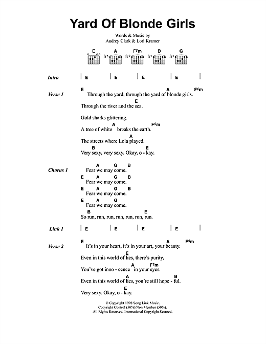Download Jeff Buckley Yard Of Blonde Girls Sheet Music and learn how to play Lyrics & Chords PDF digital score in minutes
