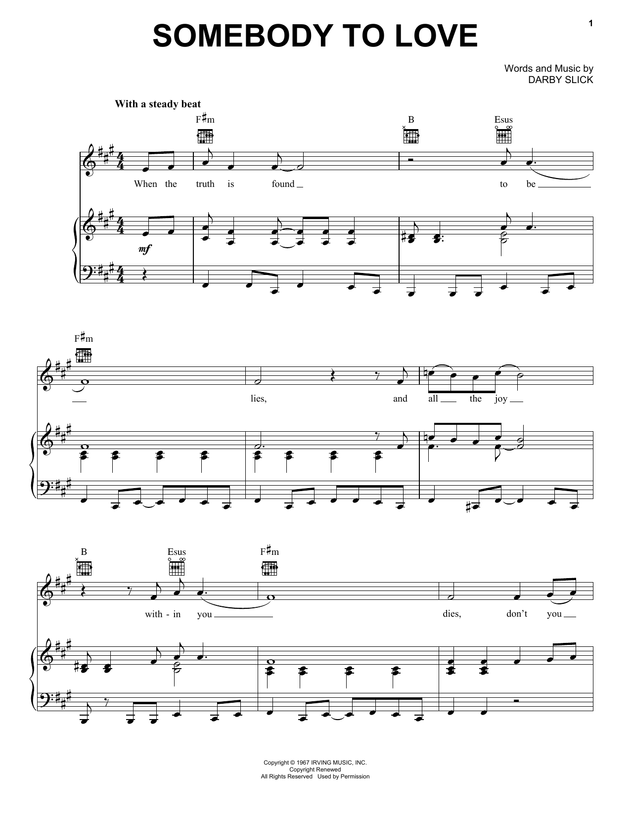 Download Jefferson Airplane Somebody To Love Sheet Music and learn how to play Cello PDF digital score in minutes