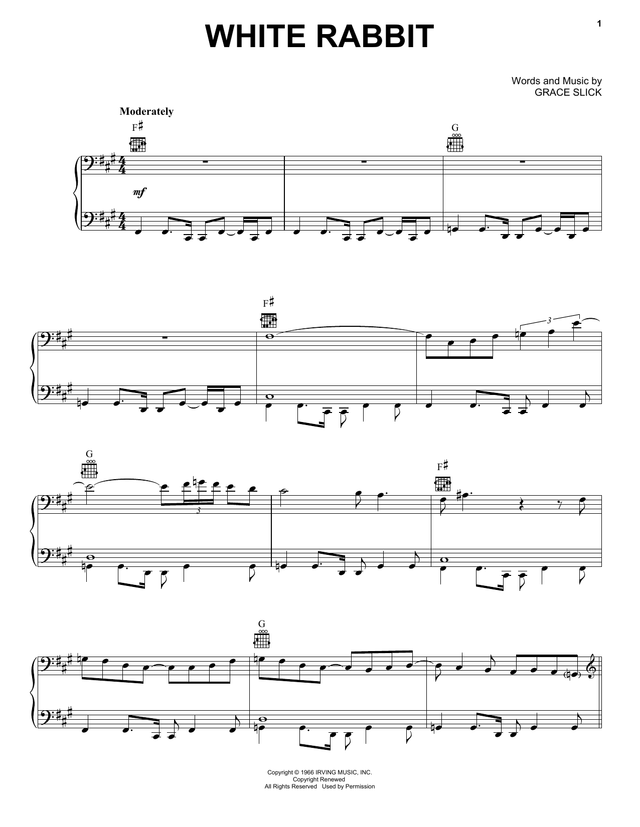 Download Jefferson Airplane White Rabbit Sheet Music and learn how to play Easy Bass Tab PDF digital score in minutes