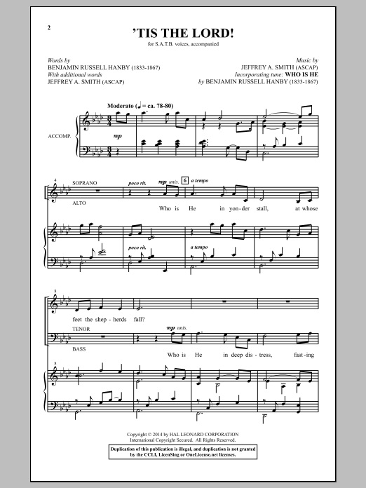 Download Jeffrey A. Smith 'Tis The Lord! Sheet Music and learn how to play SATB PDF digital score in minutes