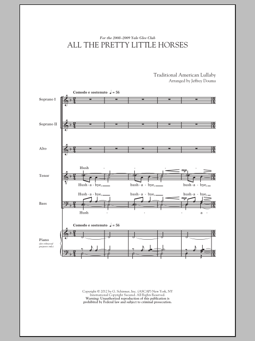 Download Traditional All The Pretty Little Horses (arr. Jeffrey Douma) Sheet Music and learn how to play SATB PDF digital score in minutes