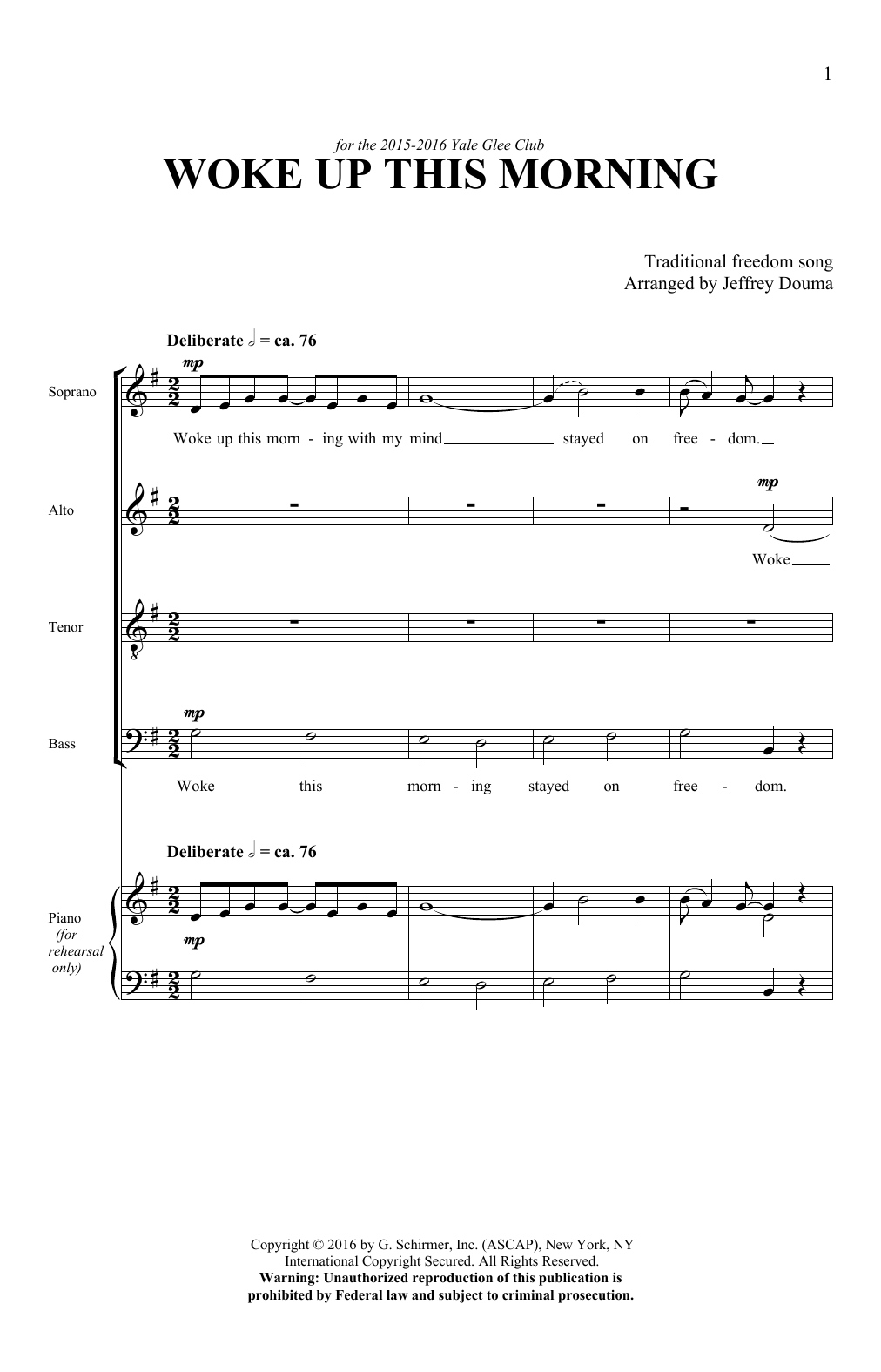 Download Jeffrey Douma Woke Up This Morning Sheet Music and learn how to play SATB PDF digital score in minutes