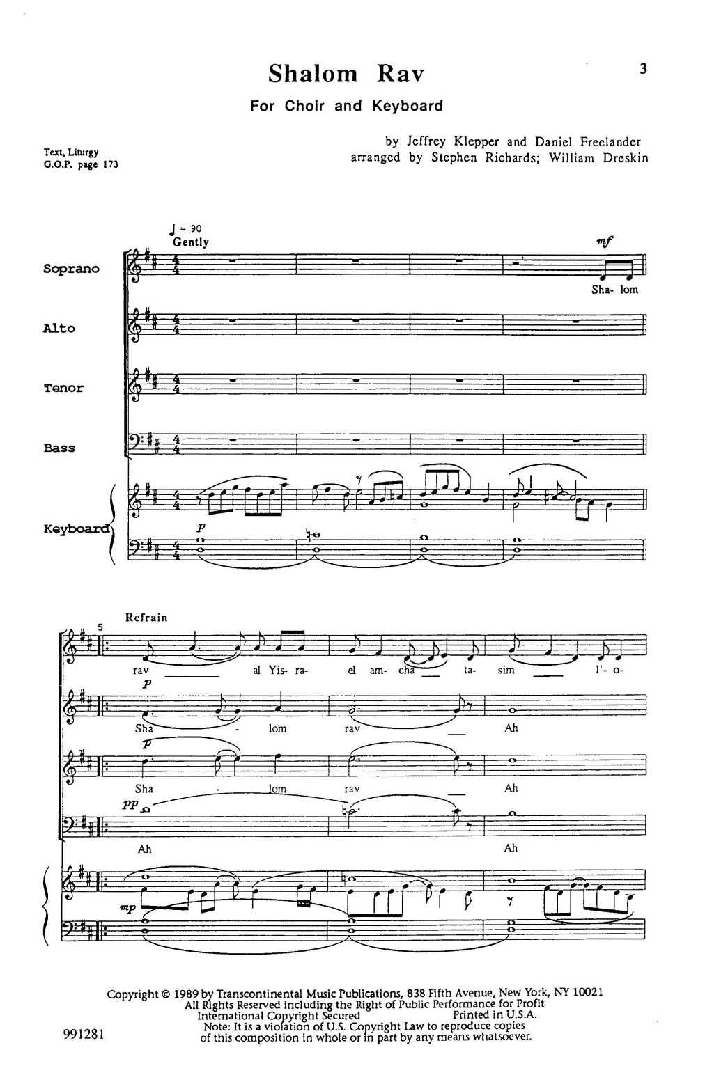 Download Jeffrey Klepper and Daniel Freelander Shalom Rav (arr. Stephen Richards and William Dreskin) Sheet Music and learn how to play SATB Choir PDF digital score in minutes