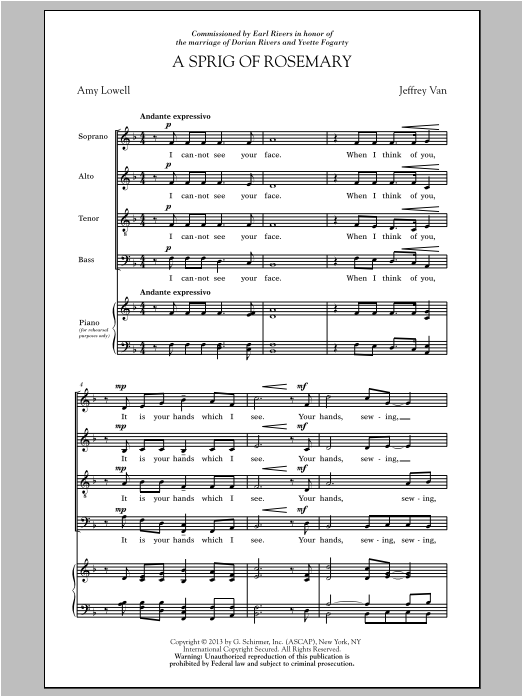 Download Jeffrey Van A Sprig Of Rosemary Sheet Music and learn how to play SATB PDF digital score in minutes