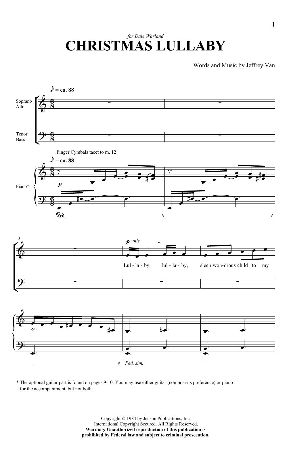 Download Jeffrey Van Christmas Lullaby Sheet Music and learn how to play SATB PDF digital score in minutes
