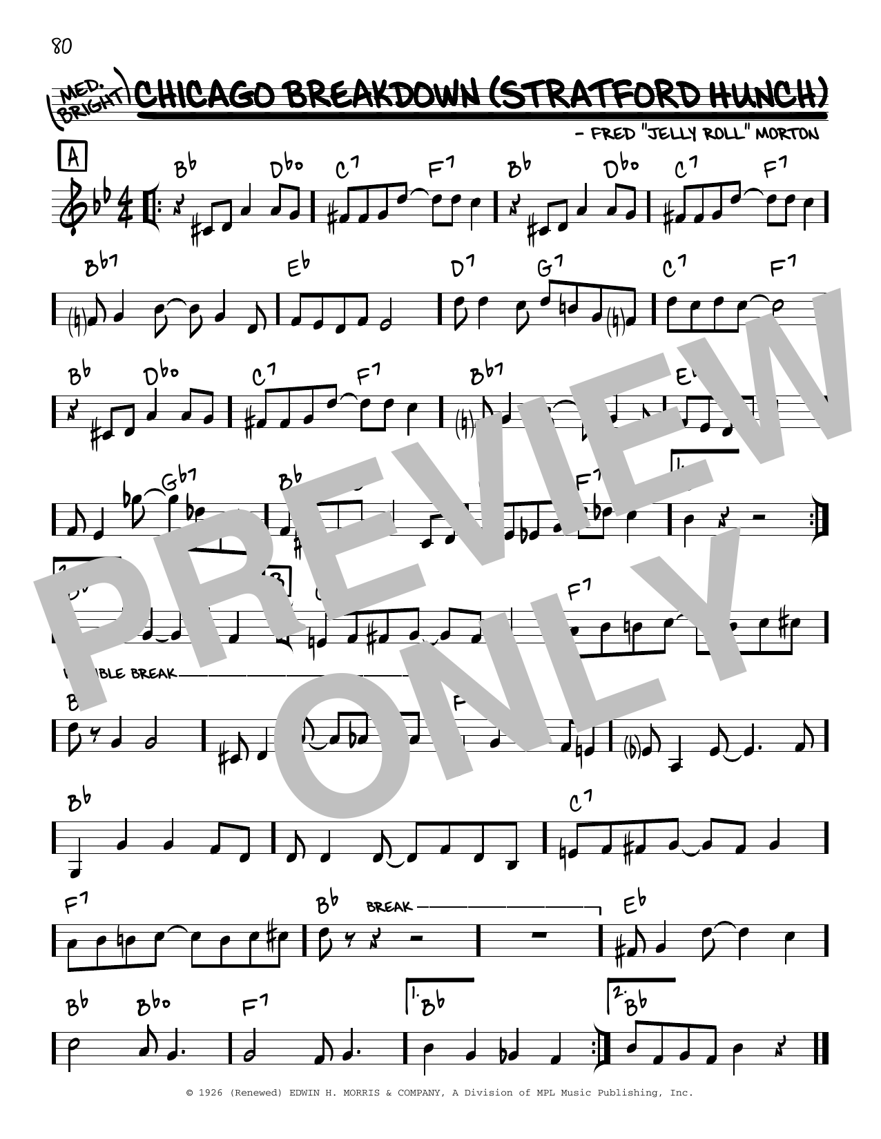 Download Jelly Roll Morton Chicago Breakdown (Stratford Hunch) (arr. Robert Rawlins) Sheet Music and learn how to play Real Book – Melody, Lyrics & Chords PDF digital score in minutes
