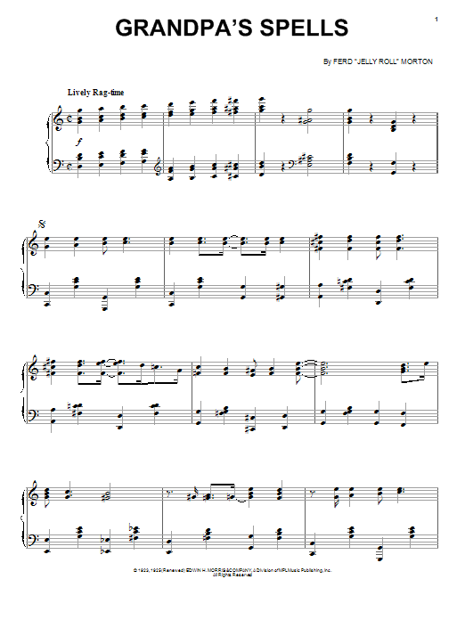 Download Ferdinand 'Jelly Roll' Morton Grandpa's Spells Sheet Music and learn how to play Piano, Vocal & Guitar (Right-Hand Melody) PDF digital score in minutes