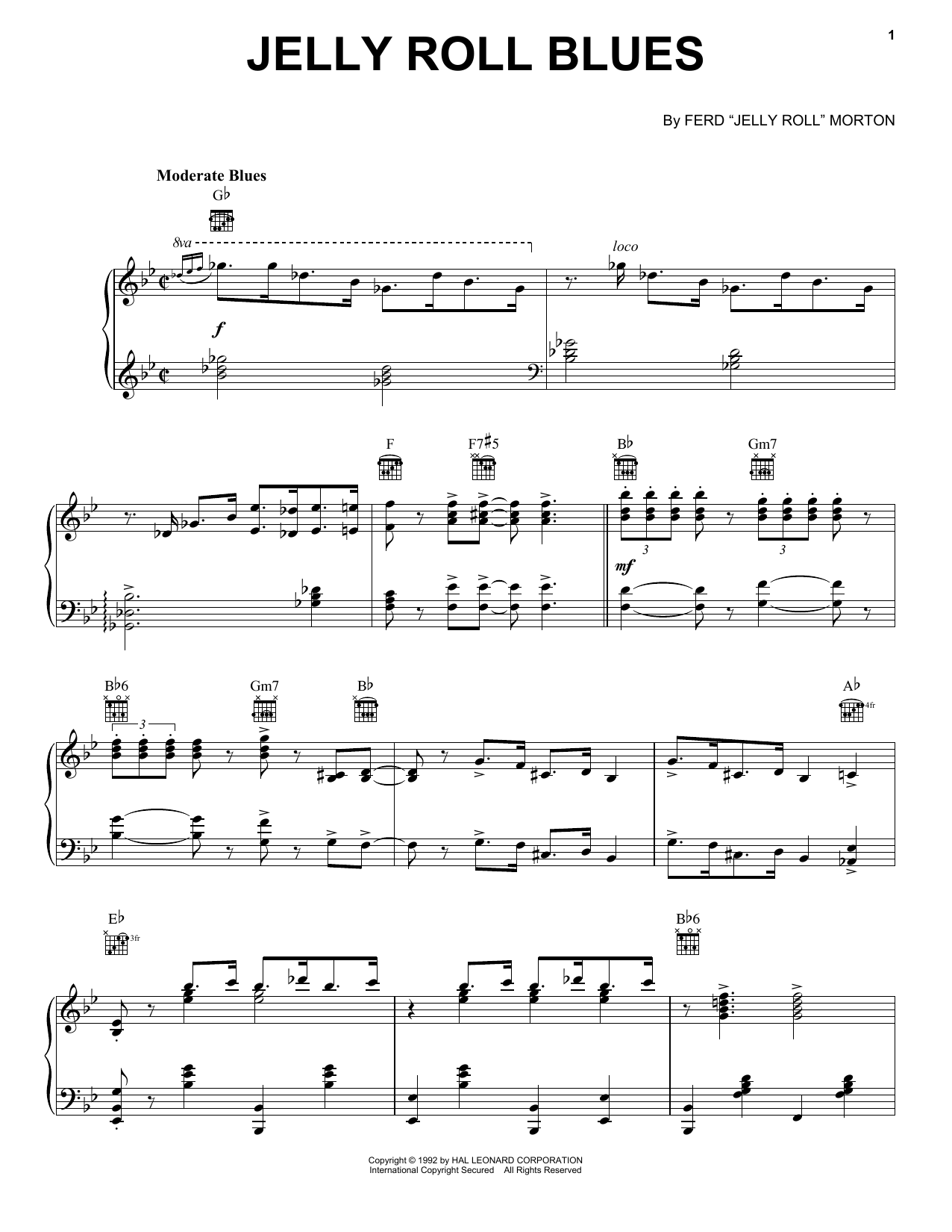 Download Jelly Roll Morton Jelly Roll Blues Sheet Music and learn how to play Piano Transcription PDF digital score in minutes