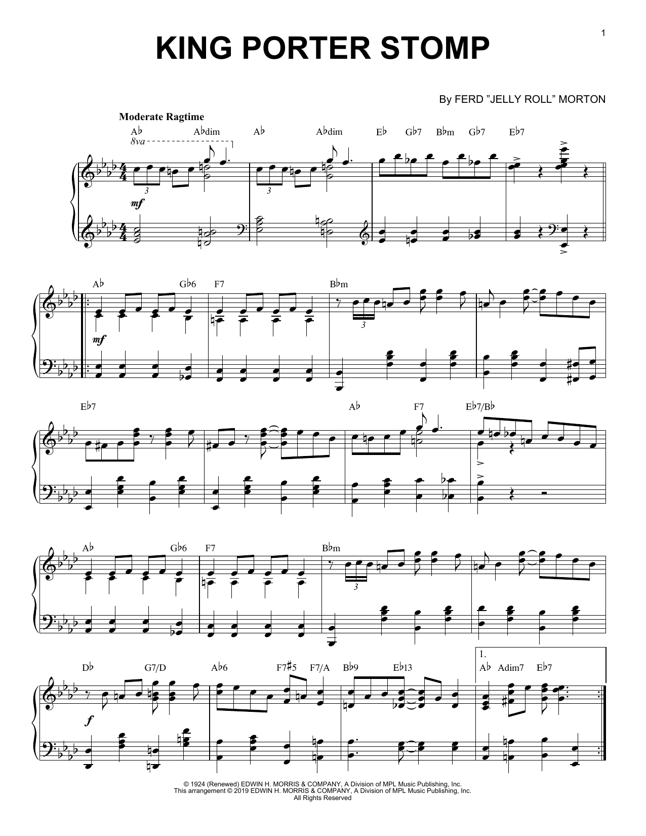 Download Jelly Roll Morton King Porter Stomp [Jazz version] Sheet Music and learn how to play Piano Solo PDF digital score in minutes