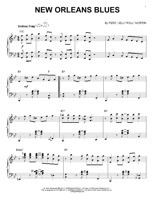 Download Ferdinand 'Jelly Roll' Morton New Orleans Blues Sheet Music and learn how to play Piano PDF digital score in minutes