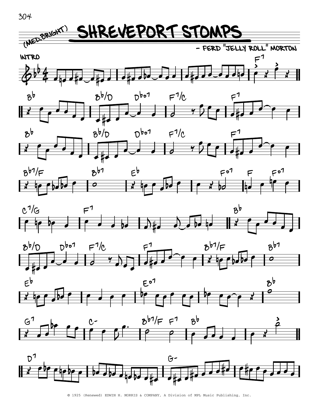 Download Jelly Roll Morton Shreveport Stomps (arr. Robert Rawlins) Sheet Music and learn how to play Real Book – Melody, Lyrics & Chords PDF digital score in minutes