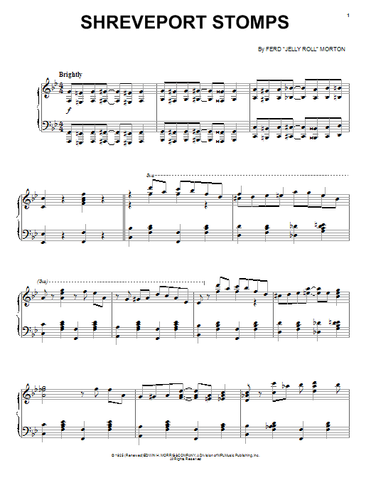 Download Jelly Roll Morton Shreveport Stomps Sheet Music and learn how to play Piano Transcription PDF digital score in minutes