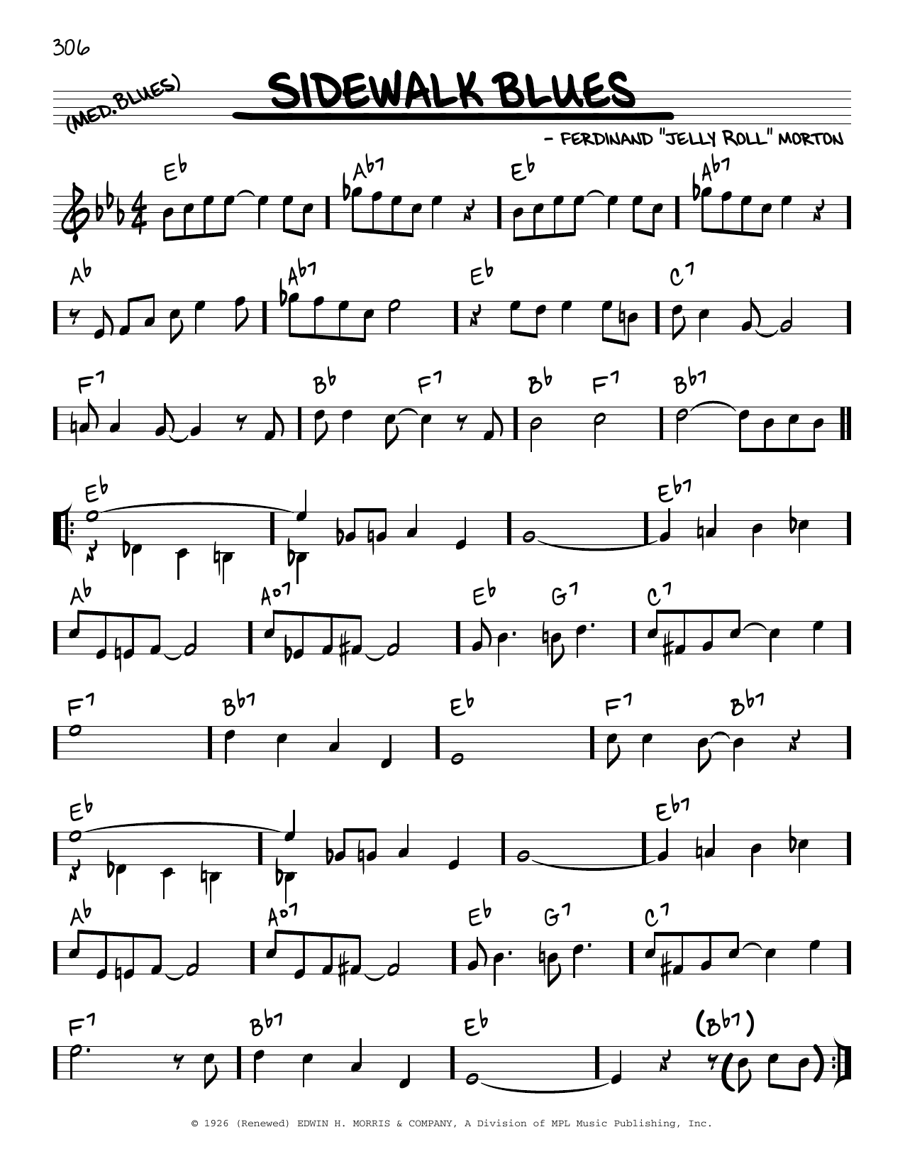 Download Jelly Roll Morton Sidewalk Blues (arr. Robert Rawlins) Sheet Music and learn how to play Real Book – Melody, Lyrics & Chords PDF digital score in minutes