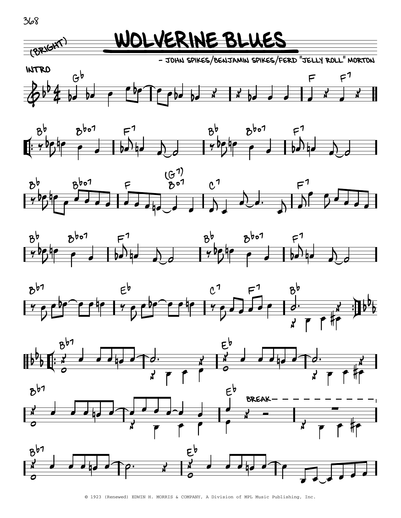 Download Jelly Roll Morton Wolverine Blues (arr. Robert Rawlins) Sheet Music and learn how to play Real Book – Melody, Lyrics & Chords PDF digital score in minutes
