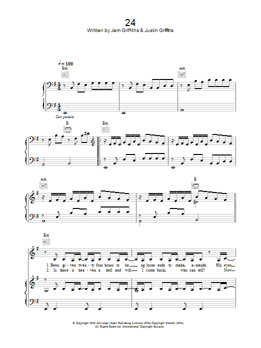 Download Jem 24 Sheet Music and learn how to play Piano, Vocal & Guitar (Right-Hand Melody) PDF digital score in minutes